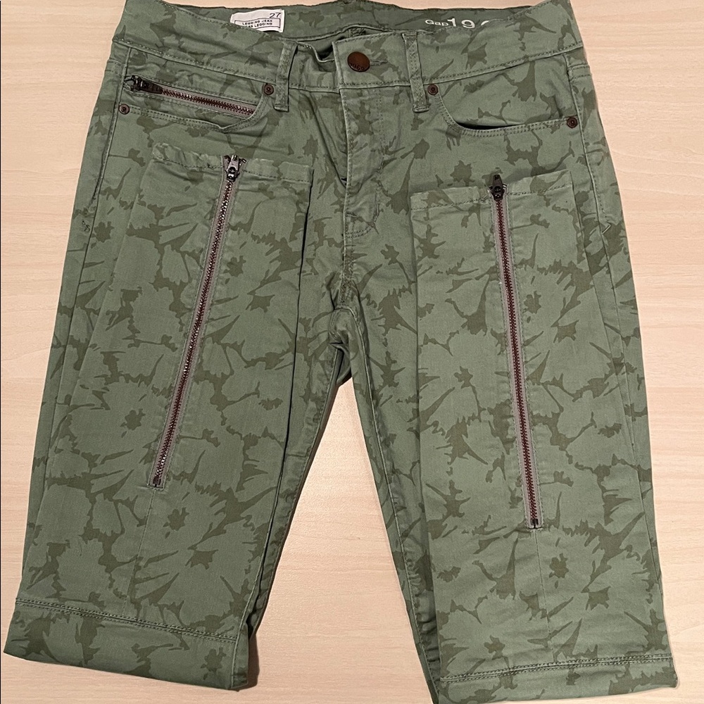 GAP Olive Floral Pattern Zipper Pants - Picture 4 of 6